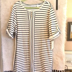 Blue Striped Cream Dress